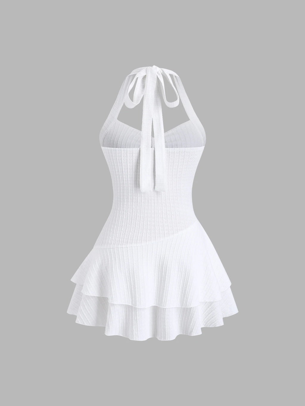 White Halter Neck Mini Dress Women's Ruffled Starfish Embellished Summer Casual Evening Gown