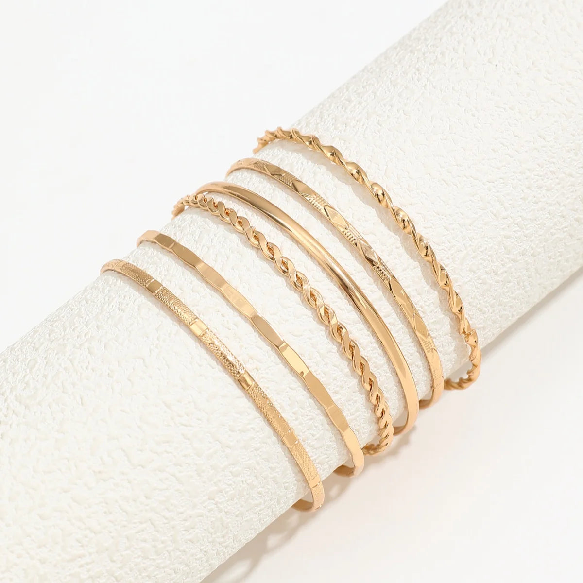 6Pcs/Set New Simple Gold Color Multilayer Bracelets Set For Women Fashion Twist Smooth Surface Bangle Jewelry Party Gift