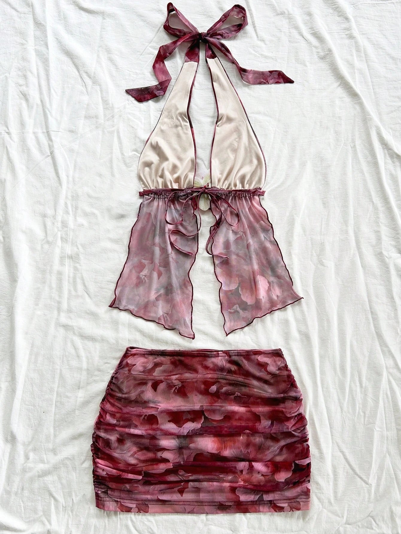 Women Flower print Two Pieces Outfits For Daily Wear tank top and skirt