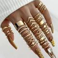 30pcs Set Luxury Trend Gold Color Geometric 8-shaped Zircon Imitation Pearl Rings for Women Finger Multi-piece Set Charm Jewelry