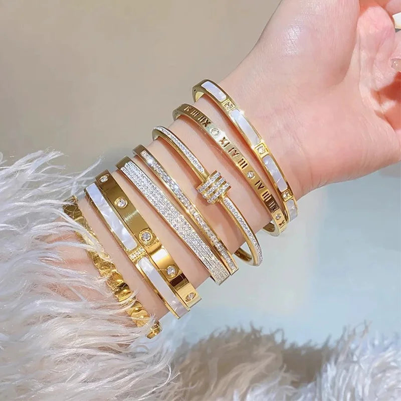 Luxury Gold Plated Bangles Jewelry Women's Hand Bracelet Stainless Steel Bangle Gifts for Women Fashion Accessories Mother's Day