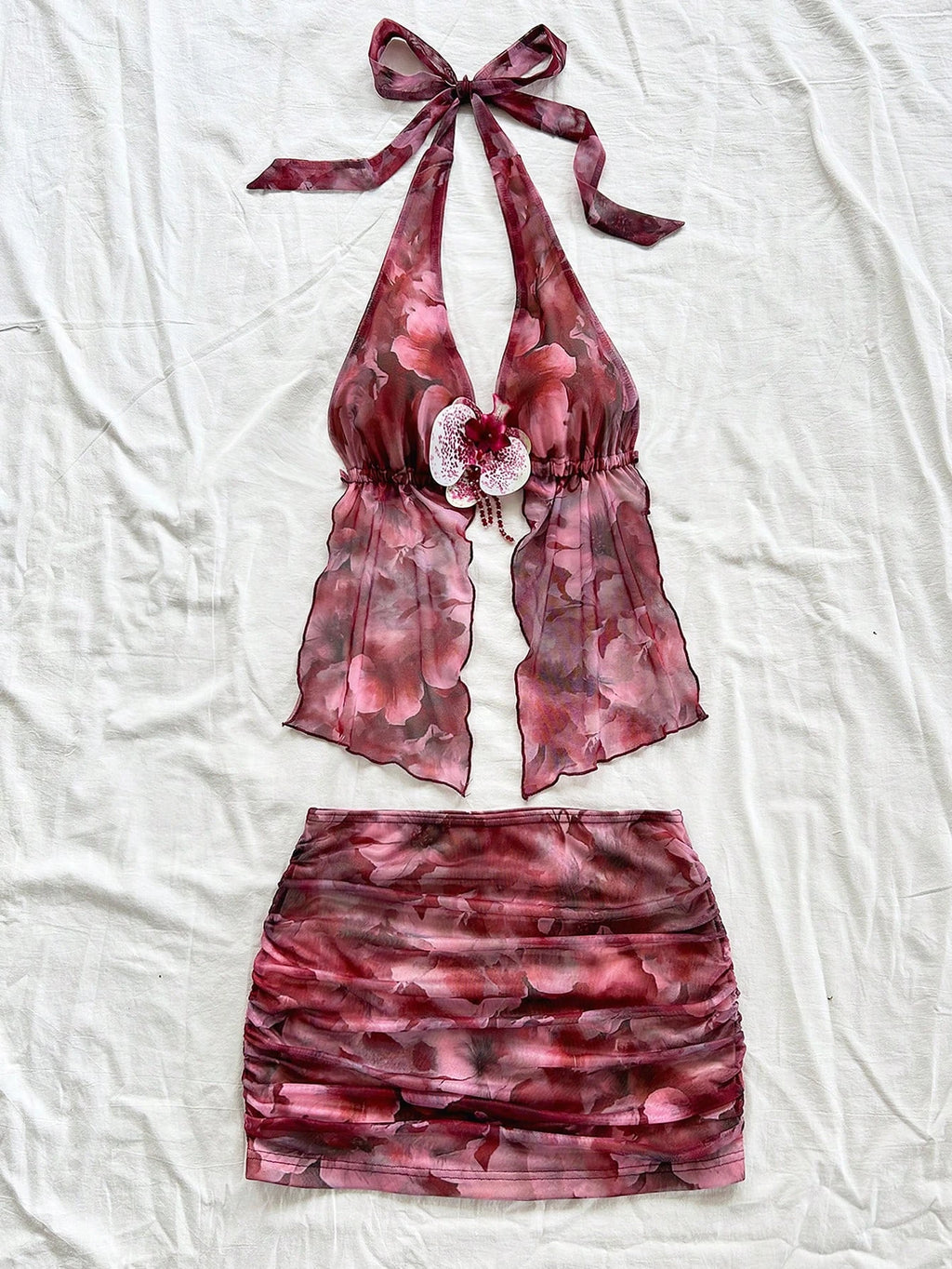 Women Flower print Two Pieces Outfits For Daily Wear tank top and skirt