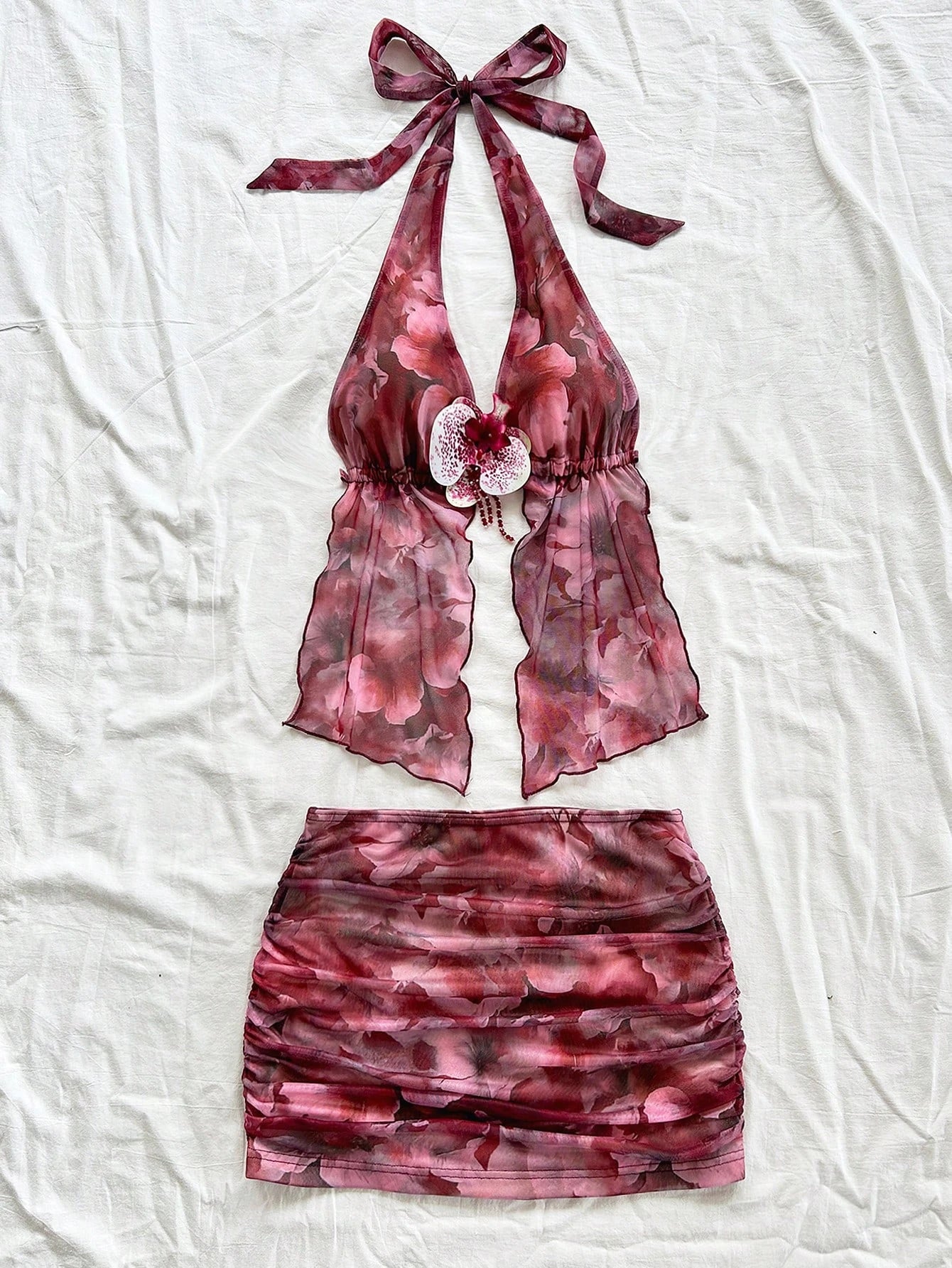 Women Flower print Two Pieces Outfits For Daily Wear tank top and skirt