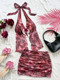 Women Flower print Two Pieces Outfits For Daily Wear tank top and skirt