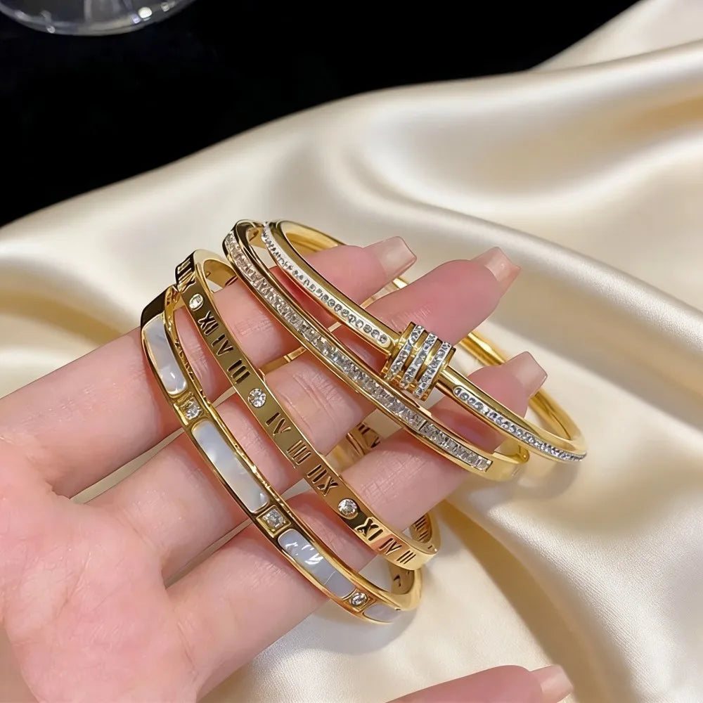 Luxury Gold Plated Stainless Steel Bangle Bracelet for Women Fashion Jewelry Accessory Mother's Day Gift ﻿