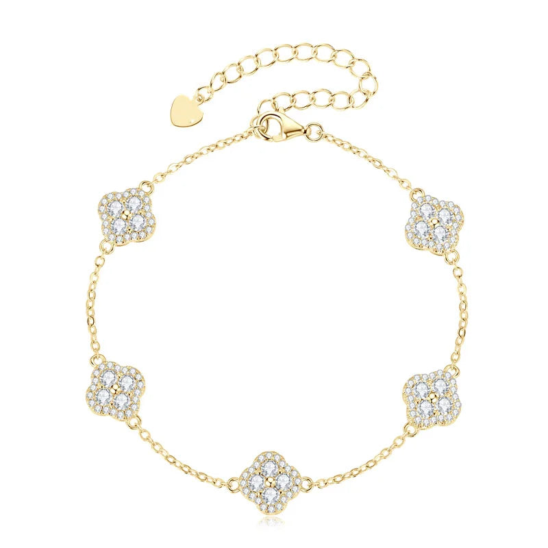 RAPRGOLD Certified Moissanite Four Leaf Clover Bracelets for Women 14K Gold Filled Bracelets Chain Wedding Fine Jewelry Gifts