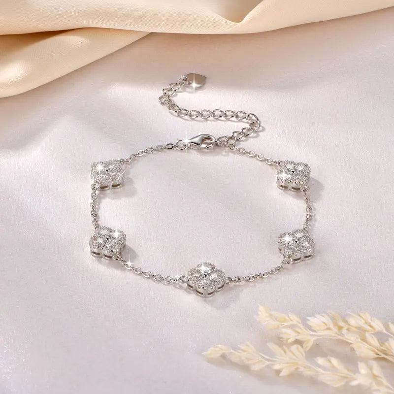 RAPRGOLD Certified Moissanite Four Leaf Clover Bracelets for Women 14K Gold Filled Bracelets Chain Wedding Fine Jewelry Gifts