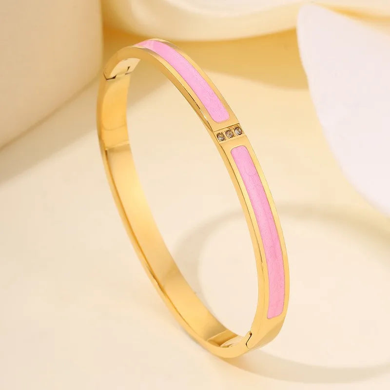 ZAKOL New Buling Pink Crystal Zirconia Stainless Steel Bracelet for Women Versatile Stackable Jewelry Waterproof Bangle Gift
