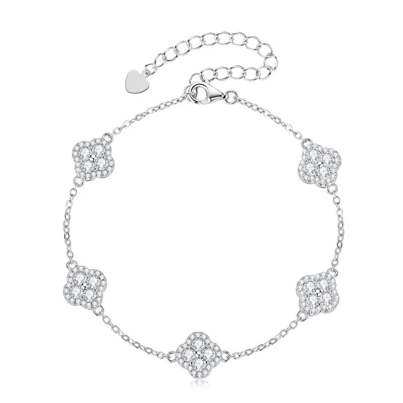 RAPRGOLD Certified Moissanite Four Leaf Clover Bracelets for Women 14K Gold Filled Bracelets Chain Wedding Fine Jewelry Gifts