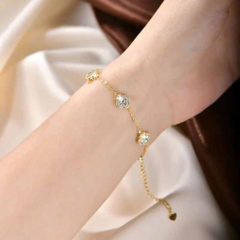 RAPRGOLD Certified Moissanite Four Leaf Clover Bracelets for Women 14K Gold Filled Bracelets Chain Wedding Fine Jewelry Gifts